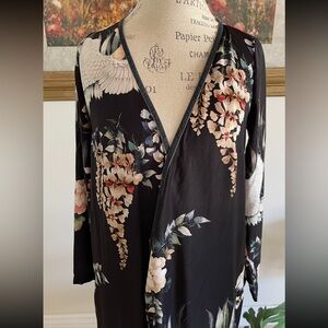 Stradivarius Cranes & Floral Duster or Robe (Potential Wrap Dress) Sz S